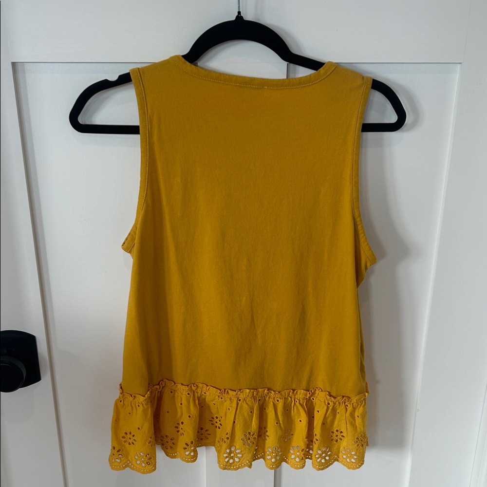 J. Crew Mustard Yellow Sleeveless Tank with Eyelet Ruffle Hem - Picture 4 of 4